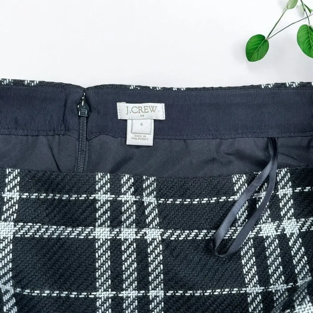J. Crew Black & White Plaid Tweed Mini Skirt